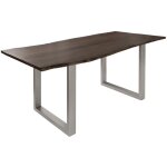 Massivmoebel24 - table  manger 160x90 acacia laqu gris taupe / gris mat freeform