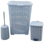 Ensemble 3pcs accessoires de bain rattan 304643 panier linge poubelle poubelle
