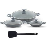 Mediawave store - set 7 poles en pierre volcanique antiadhsive gris 24 - 28 - 32cm avec couvercles