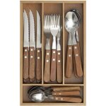 M�nag�re 24 pi�ces couverts en inox avec range - couverts en bois - secret de gourmet