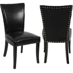Mendler - lot de 2 chaises de salle � manger chesterfield av rivets - similicuir noir, pieds fonc�s