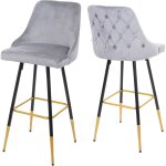 Mendler - 2x tabouret de bar hwc - e70, chaise de bar / comptoir, design r�tro, velours, haubans / pieds ...