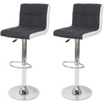 2x tabouret de bar hwc - g87, chaise bar, rglable en hauteur - tissu gris fonc et similicuir blanc, ...