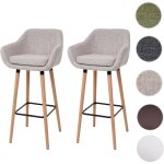 Mendler - 2x tabouret de bar malm� t381, chaise bar / comptoir - tissu, cr�me gris