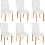 Mendler - lot de 6 chaises de sjour littau, simili - cuir, blanc mat, pieds clairs