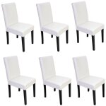 Mendler - lot de 6 chaises de s�jour littau, simili - cuir, blanc, pieds fonc�s