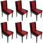 Mendler - lot de 6 chaises de sjour littau, simili - cuir, noir / rouge, pieds foncs