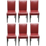 Mendler - lot de 6 chaises de sjour littau, simili - cuir, rouge, pieds foncs