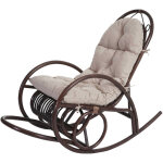 Mendler - fauteuil � bascule hwc - c40, fauteuil pivotant, fauteuil en rotin, marron - rembourrage cr�me ...