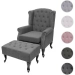 Mendler - fauteuil de luxe chesterfield, fauteuil à oreilles, tissu hydrofuge - gris sans ottomane Mendler - fauteuil de luxe chesterfield, fauteuil à oreilles, tissu hydrofuge - gris sans ottomane