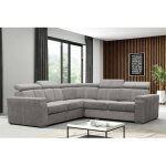 Canap d'angle convertible et rversible en tissu gris clair