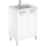Meuble 2 portes ancoflash color avec plan cramique anconetti blanc - 60cm