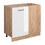 Vicco - meuble d'angle r - line, blanc haute brillance, 86 cm sans plan de travail