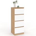 Meuble d'appoint 4 tiroirs tomi 30 cm chiffonnier bois fa�on h�tre et blanc pour entr�e salle de bain ...