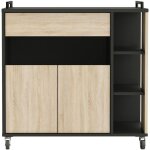 Meuble d'appoint pour micro - ondes de cuisine avec roulettes en ch�ne et noir 79 x 79 x 40 cm