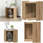 Meuble de bac � liti�re pour chat ch�ne artisanal 42x42x51 cm - meuble de chat - liti�re pour chat