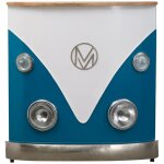 Meuble bar bleu avec plateau en bois de manguier combi