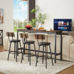 Meuble bar - ensemble table de bar 160x40x94, 5 cm + 3 tabourets 32x92 cm avec dossier, pieds r�glables, ...