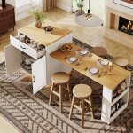 Meuble bar �lot de cuisine 80x70x95, 5 cm avec table extensible, 2 tiroirs, 4 portes, mdf blanc