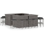 Meuble de bar de jardin 16 pcs et coussins r�sine tress�e gris vidaxl