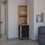 Meuble bar kaia en mlamine avec 3 tagres, 9 porte - gobelets, 10 porte - bouteilles et meuble infrieur, ...