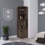 Meuble bar en m�lamine syrah avec 4 �tag�res, 2 portes, 4 porte - gobelets et 4 porte - verres, marron, ...