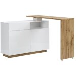 Meuble de bar pivotant avec 2 portes, 1 tiroir et 1 niche en mdf - blanc laqué et naturel - eldir Meuble de bar pivotant avec 2 portes, 1 tiroir et 1 niche en mdf - blanc laqué et naturel - eldir