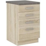 Meuble bas 4 tiroirs avec plan de travail - decor chene sonoma - l 40 x p 51, 6 x h 85 cm - lassen