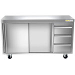 Meuble bas inox 2000x700 mm avec 3 tiroirs � droite sur roulettes premium - goldinox