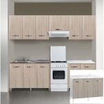 Meuble bas kit sous e'vier 3 portes pour cuisine e'quipe'e, coloris gris me'le'ze finitions orme