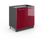 Meuble bas sous - évier fame - line, rouge bordeaux haute brillance, 80 cm avec étagère, sans plan de ... Meuble bas sous - évier fame - line, rouge bordeaux haute brillance, 80 cm avec étagère, sans plan de ...