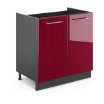 Meuble bas sous - �vier fame - line, rouge bordeaux haute brillance, 80 cm sans plan de travail vicco ...