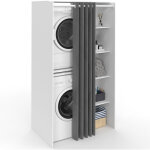 Meuble de buanderie double machine � laver avec rideau coulissant wallis blanc