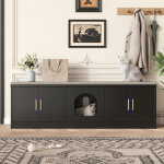 Meuble cache - liti�re 4 - en - 1 avec �tag�res r�glables et griffoir, noir, 140x40x45, 5 cm