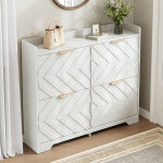 Meuble � chaussures 105 cm pour 16 paires, avec 4 compartiments basculants, style scandinave fa�ade 3d ...