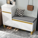 Meuble � chaussures avec 2 portes et 1 tiroir, banc coussin, brillant, style moderne, en mdf, blanc, ...