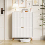 Meuble � chaussures � 2 tiroirs pliants 80x24x118. 5 cm, armoire � chaussures blanc en bois avec �tag�re, ...