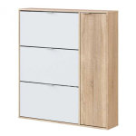 Meuble � chaussures avec 3 abattants et 1 porte ch�ne canadien / blanc artic - hauteur 115 x longueur ...