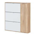 Meuble � chaussures avec 3 abattants et 1 porte ch�ne canadien / blanc artic - hauteur 115 x longueur ...