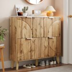 Meuble � chaussures avec 4 abattants, pour 16 - 24 paires, plateau effet marbre et panneaux 3d bois, ...