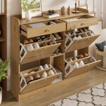 Meuble � chaussures avec 4 portes abattantes, 2 tiroirs et 3 niches, style minimaliste, en panneaux de ...