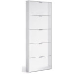 Pegane - meuble  chaussures 5 portes battantes blanc brillant - hauteur 180 x longueur 70 x profondeur ...
