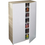 Pegane - meuble � chaussures avec 6 �tag�res coloris ch�ne candien / blanc artic - hauteur 103 x longueur ...