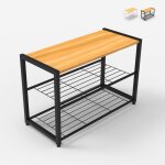 Meuble chaussures en bois et m�tal ouvert avec 2 �tag�res et 1 plateau 8 paires amnes - noir