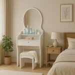 Meuble coiffeuse table de maquillage avec miroir tabouret chambre katrina