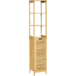Kleankin - meuble colonne rangement salle de bain style cosy dim. 34l x 30l x 173h cm porte  lattes ...