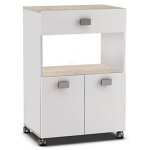 Meuble de cuisine / desserte pour micro - ondes en acacia / blanc mat - 59, 6 x 88, 3 x 41, 2 cm - pegane ...