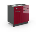 Meuble cuisine fame - line, rouge bordeaux haute brillance, 80 cm sans plan de travail vicco