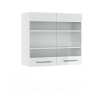 Vicco - meuble de cuisine haut vitr� fame - line, blanc haute brillance, 80 cm