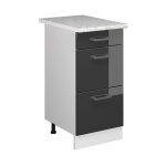 Meuble cuisine r - line, anthracite haute brillance, 40 cm avec tiroirs, pt marbre vicco
